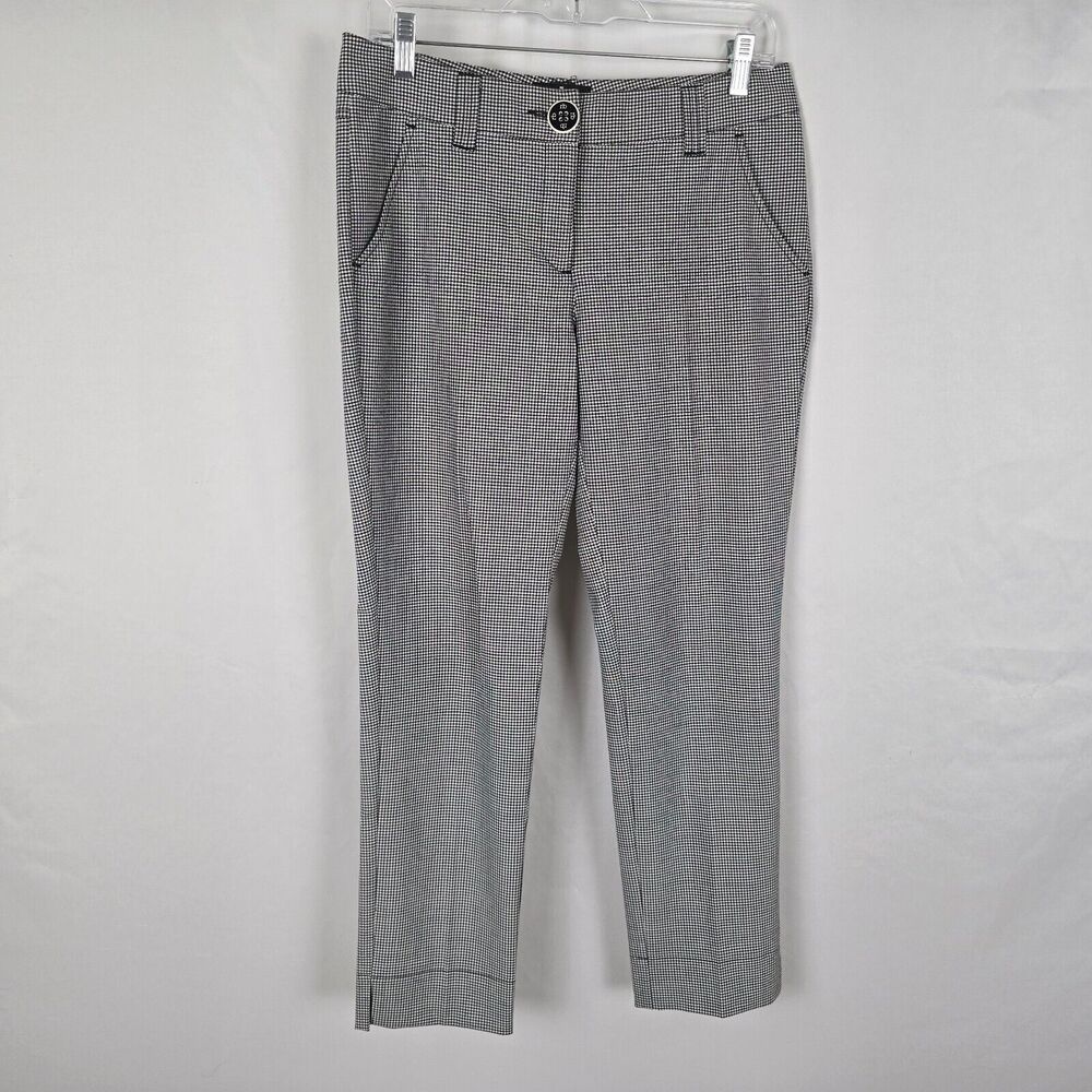 Roccobarocco Pants Women's 6 Black White Checkered Ankle Straight Dress Slacks